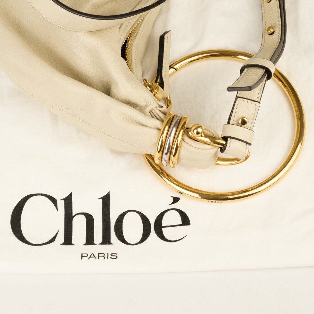 Chloe Beige Shoulder Bag with Gold Rings - Picture 13 of 16